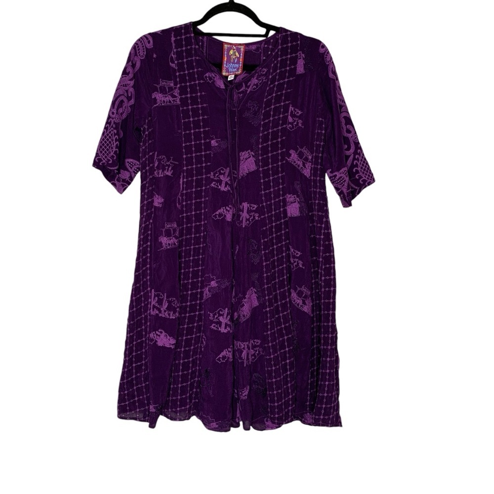 Johnny Was purple embroidered Ruswick Lora‎ tunic short sleeve dress. Size XXS